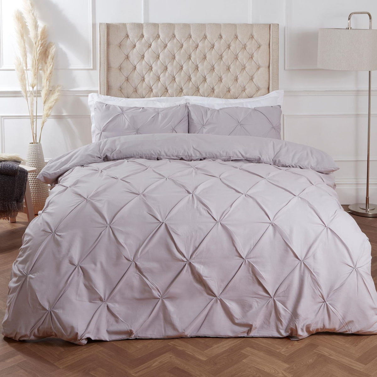 Pintuck Duvet Cover Pillowcase Pleated Polycotton Bedding Set Single Double King