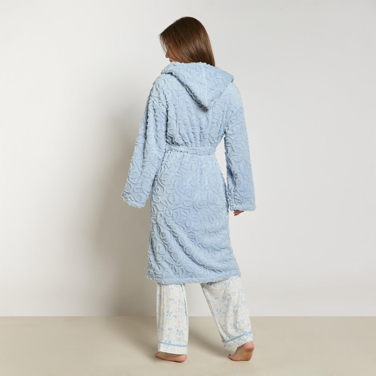 OHS Tufted Dressing Gown Soft Fleece Robe Thermal Bathrobe Hooded Loungewear
