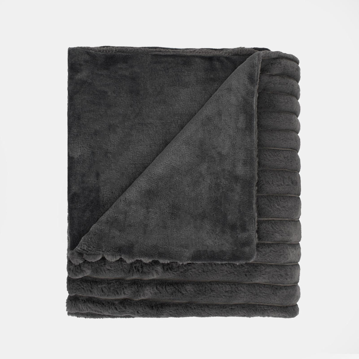 OHS Faux Fur Ribbed Fleece Throw Over Bed Blanket Warm Supersoft