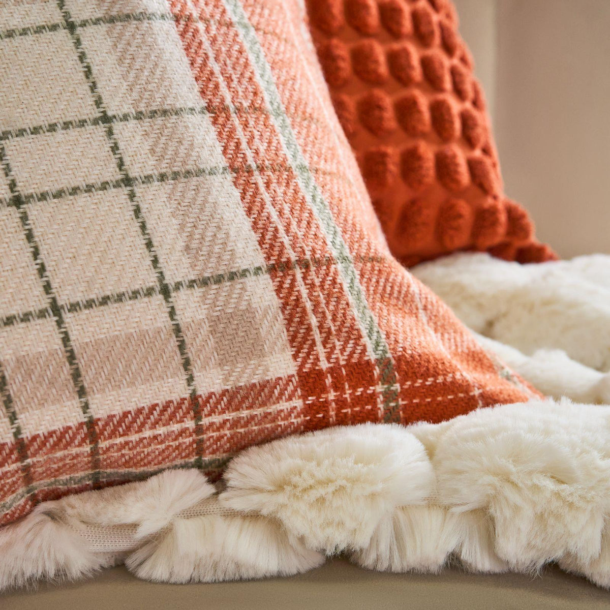 OHS Woven Check Cushion Covers 2 Pack Cases Luxury Home Decor
