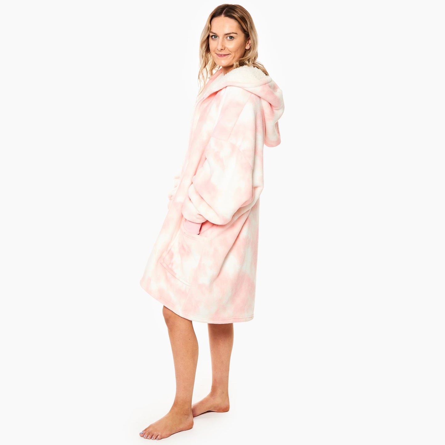 OHS Oversized Sherpa Tie Dye Hoodie Zip Up Womens Sweatshirt Cardigan UK
