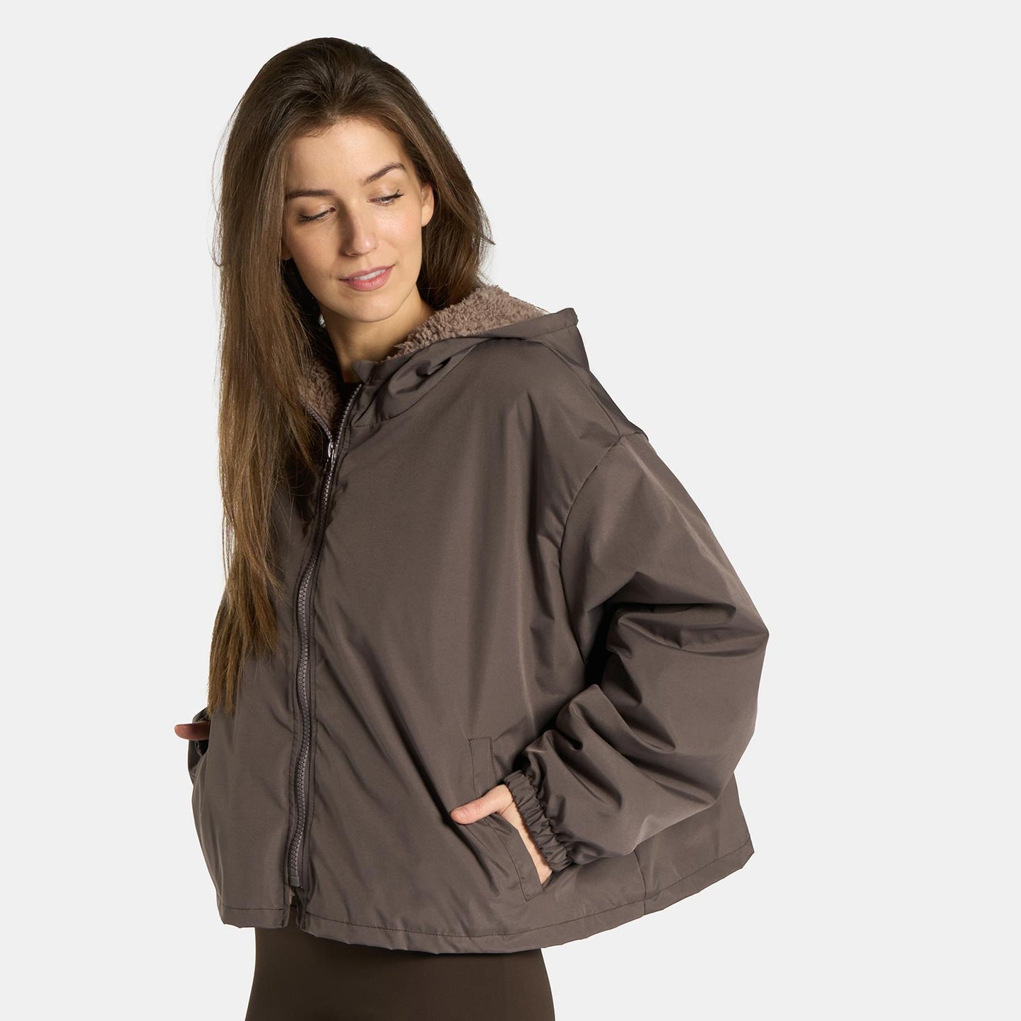 OHS Plain Drying Changing Robe Sherpa Water Resistant Cropped Jacket Outerwear