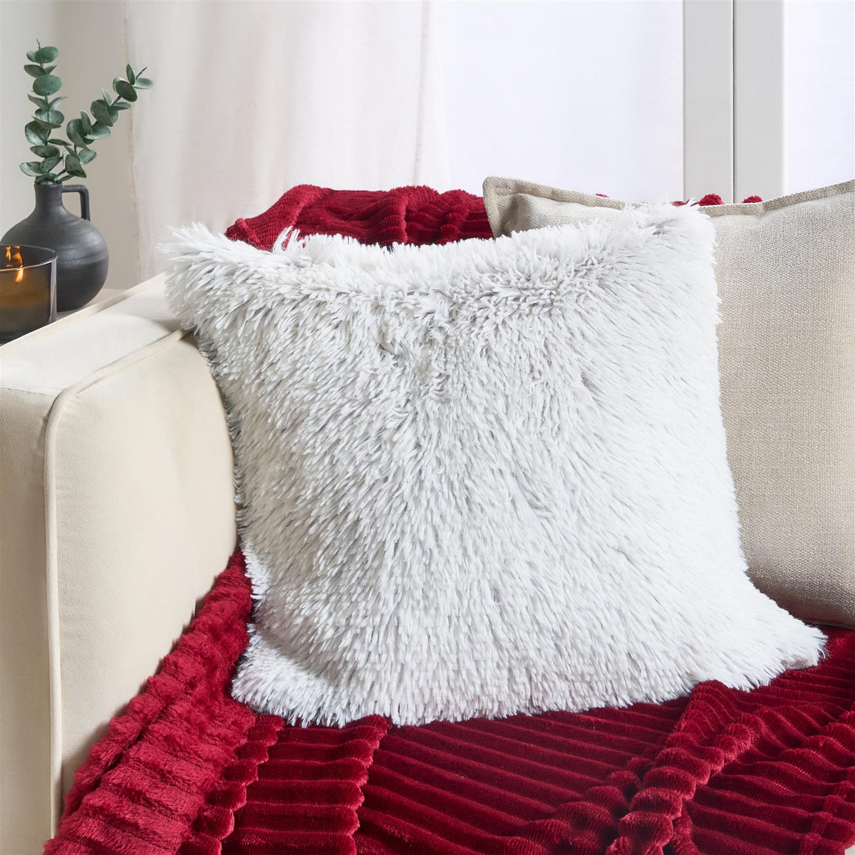 OHS Fluffy Cushion Covers 2 Pack Soft Fleece Square Pillowcases Home Decor