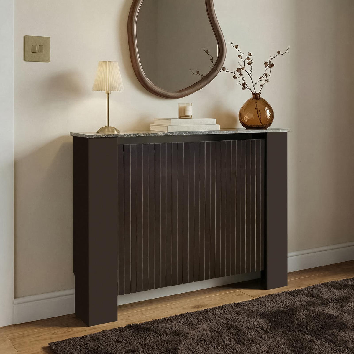 OHS Ribbed Radiator Cover Slatted Engineered Wood Side Board S M L Cabinet Shelf