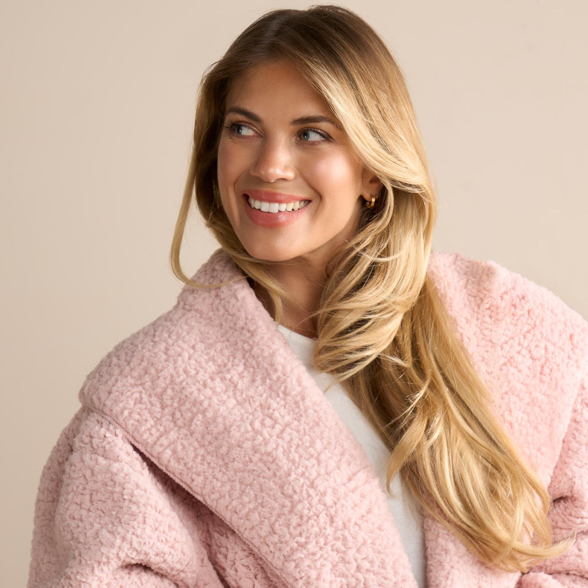 OHS Waterfall Cardigan Warm Teddy Fleece Open Front Wrap Loungewear Outwear