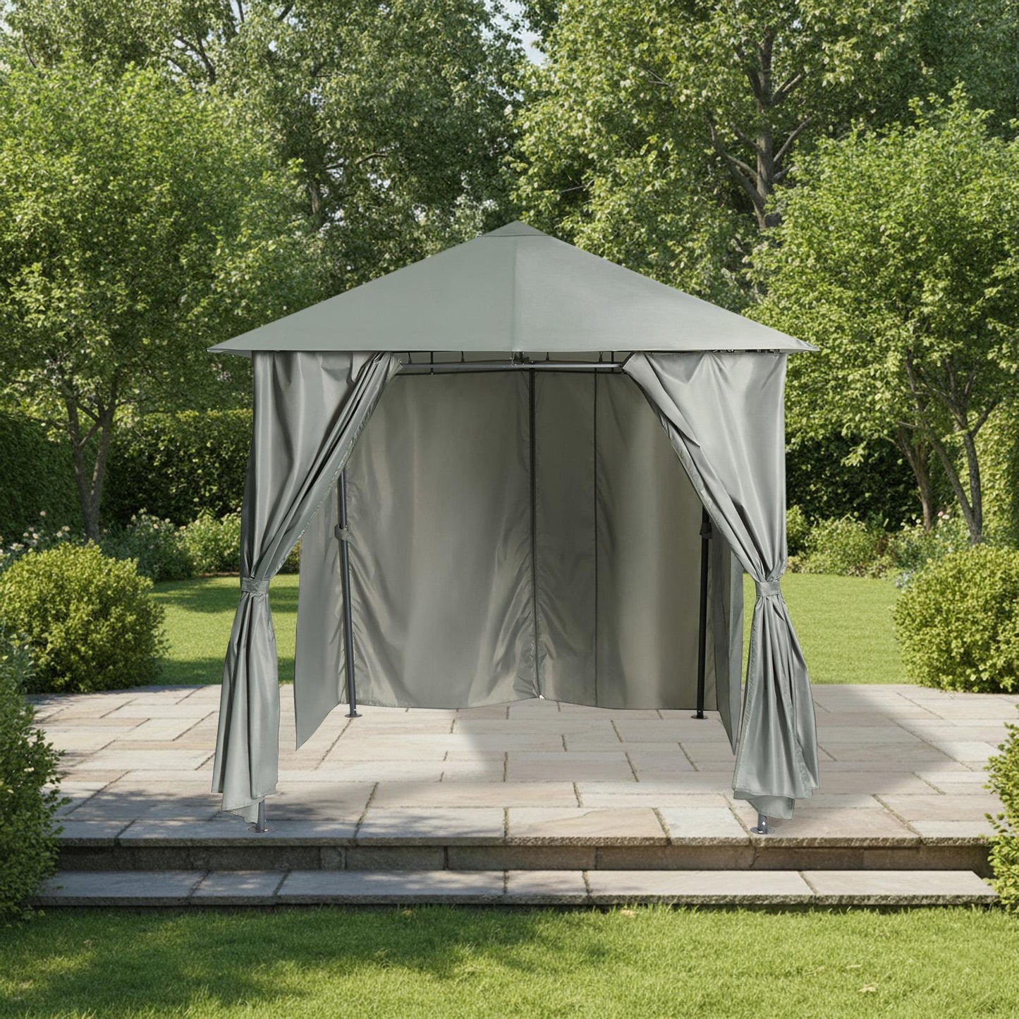OHS Metal Garden Gazebo with Curtains Outdoor Party Tent Canopy Waterproof