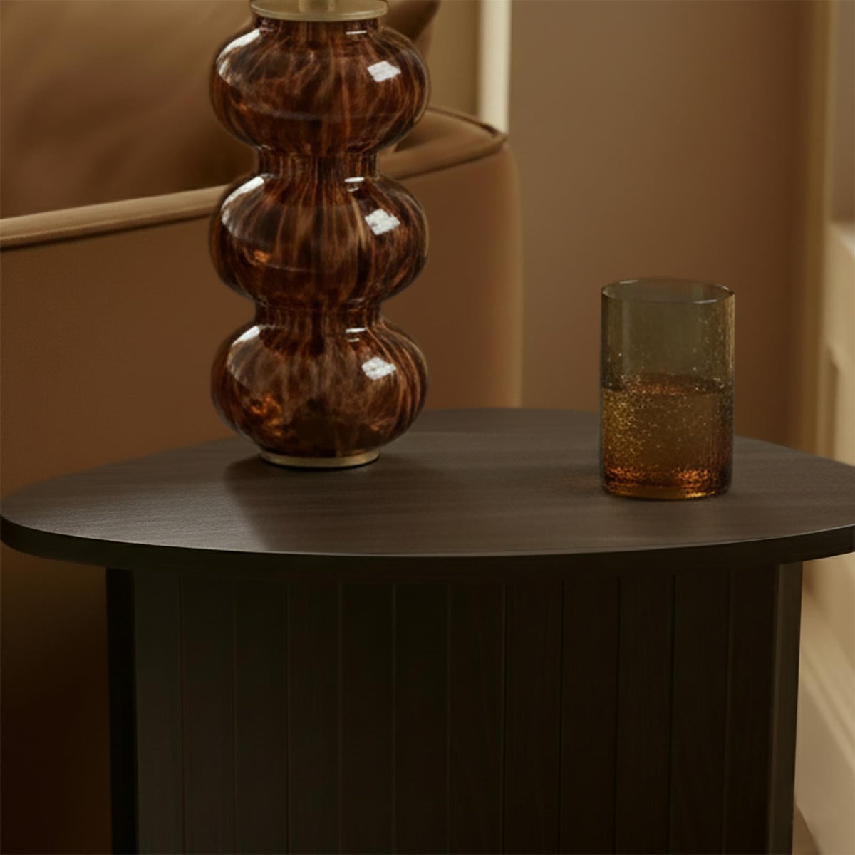 OHS Madison Side Table Ribbed Wood Effect Corner Bedside Coffee Table