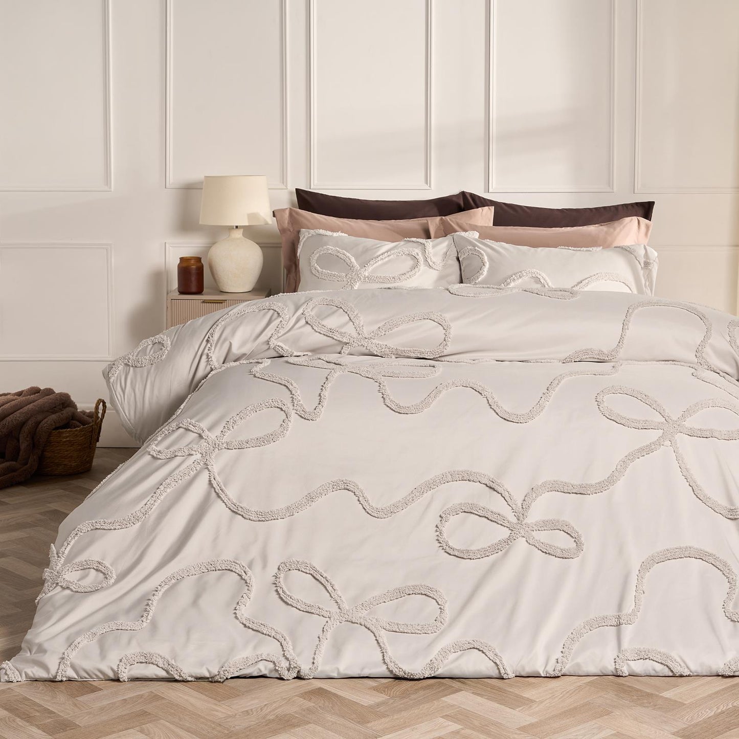 OHS Tufted Bow Bedding Set Soft Cosy Duvet Cover with Pillowcase