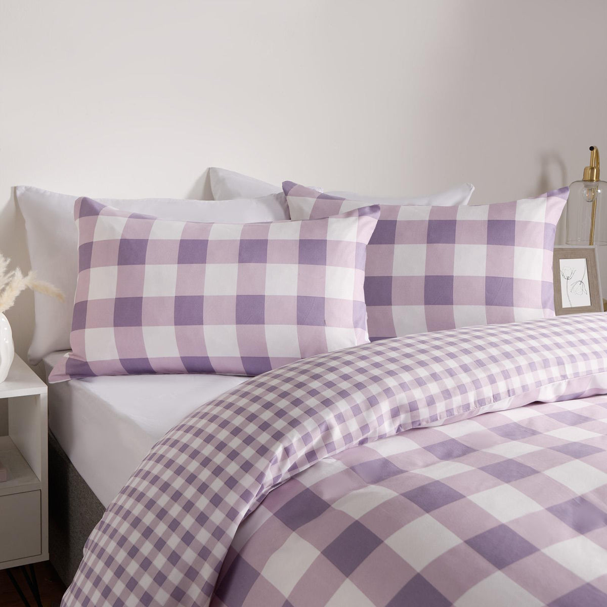 OHS Gingham Duvet Cover Bedding Set Check Quilt Pillowcase Reversible