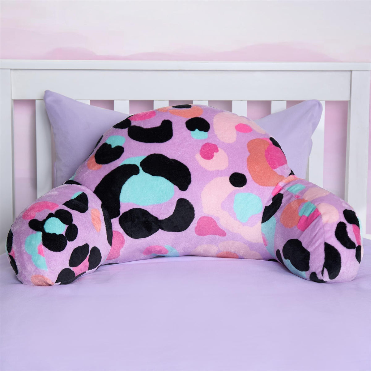 OHS Leopard Cuddle Cushion Kids Soft Fleece Reading Pillow Arms Lumbar Bed Chair