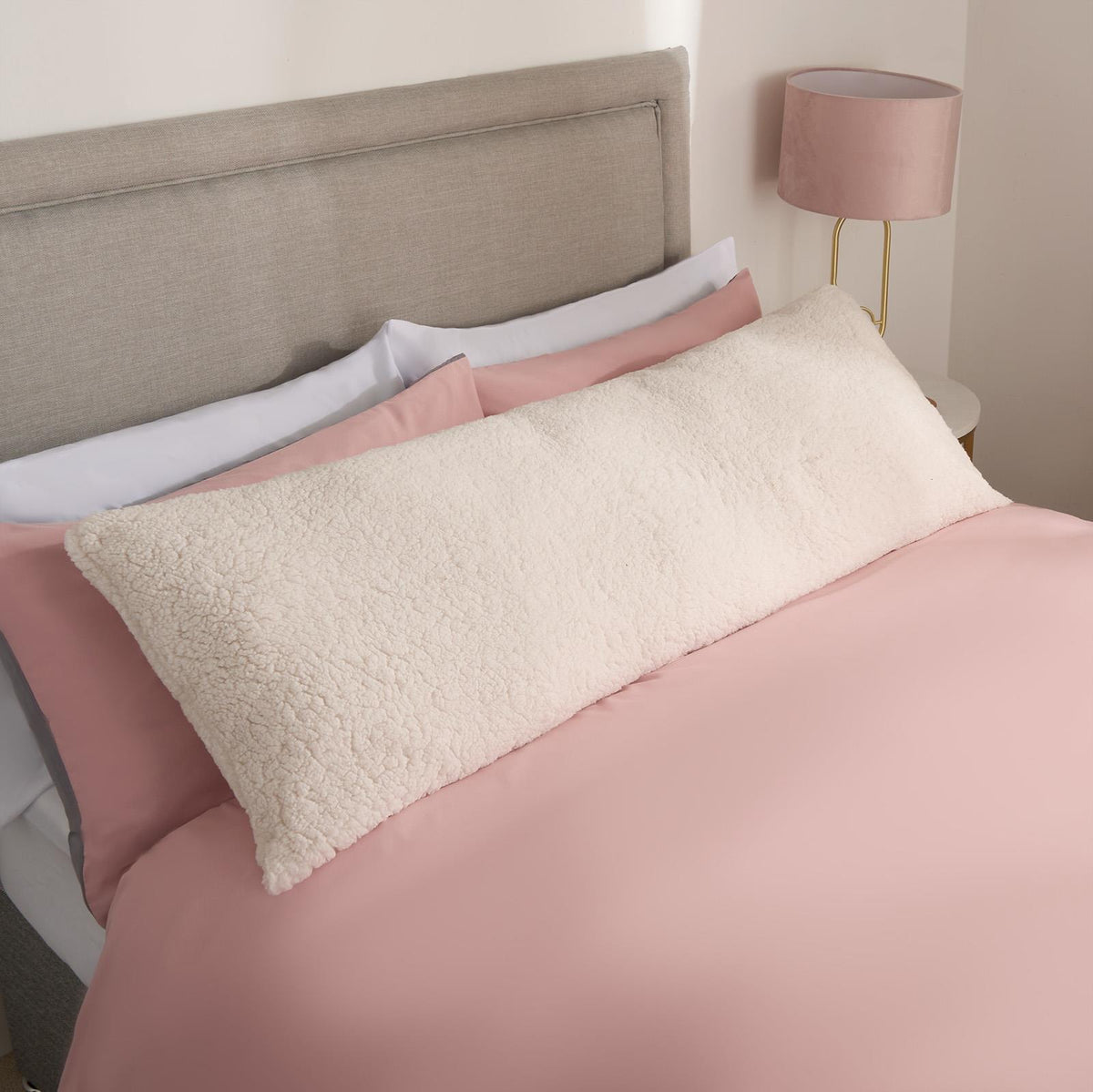 OHS Long Bolster Pillow Teddy Fleece Body Neck Pregnancy Support Cushion
