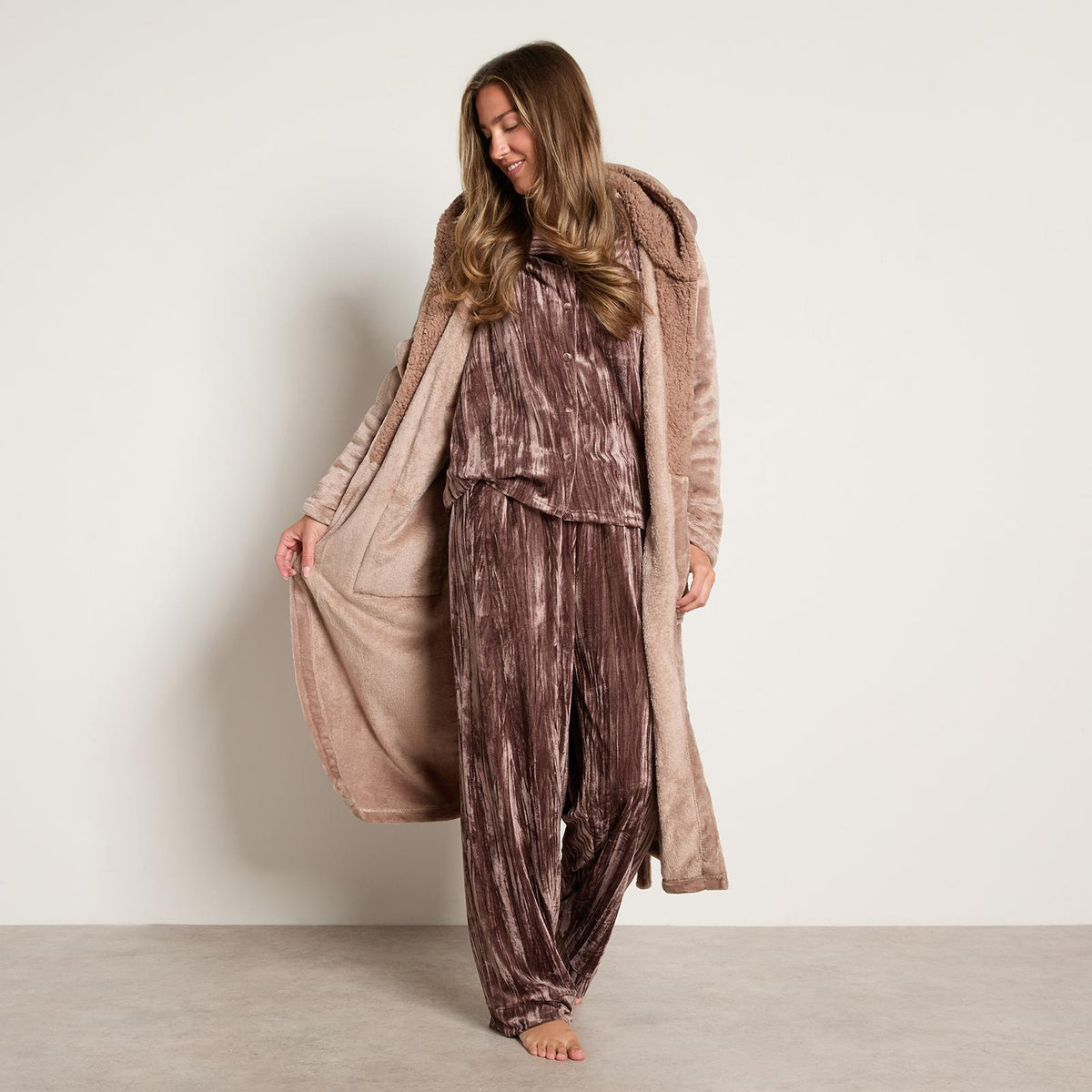 OHS Flannel Dressing Gown Soft Fleece Adults Unisex Thermal Winter Bathrobe