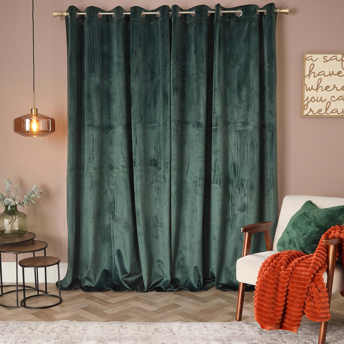 Thermal Matte Velvet Eyelet Curtains 2 Pair Of Ready Made Thick Fabric Ring Top