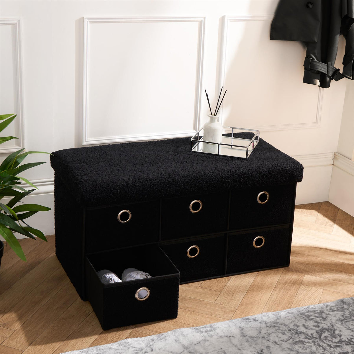 Storage Cube Unit 6 Draw Ottoman Space Saving Velvet Chest Shoe Boucle Organiser