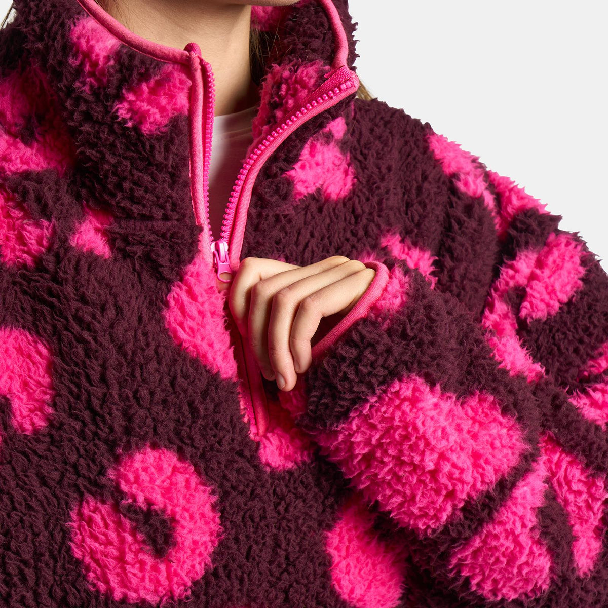 OHS Print Teddy Fleece Half Zip Jumper Womens Pullover Sweatshirt Long Sleeve
