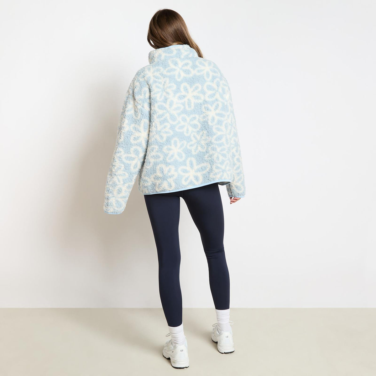 OHS Print Teddy Fleece Half Zip Jumper Womens Pullover Sweatshirt Long Sleeve