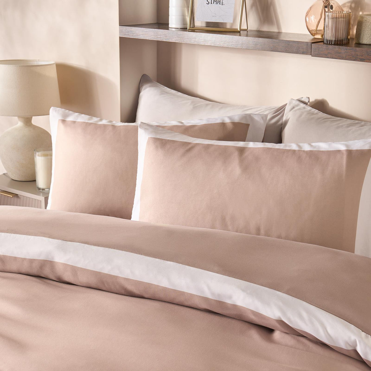 OHS Contrast Border Bedding Set Soft Microfibre Duvet Cover with Pillowcases