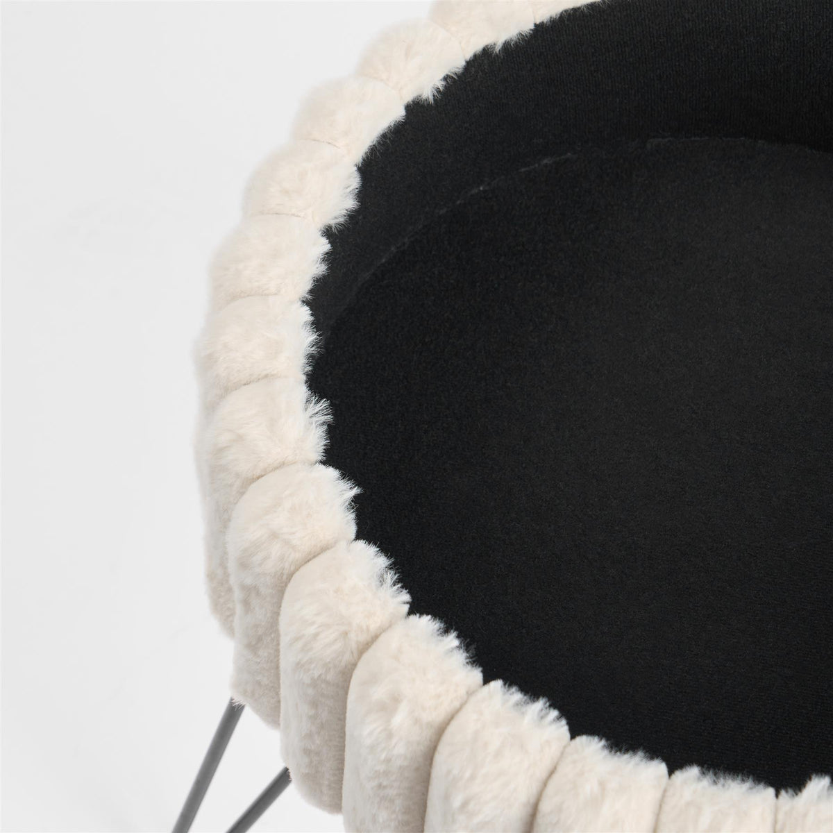 OHS Faux Fur Stool Hairpin Ribbed Fleece Round Vanity Seat Foot Rest Chair