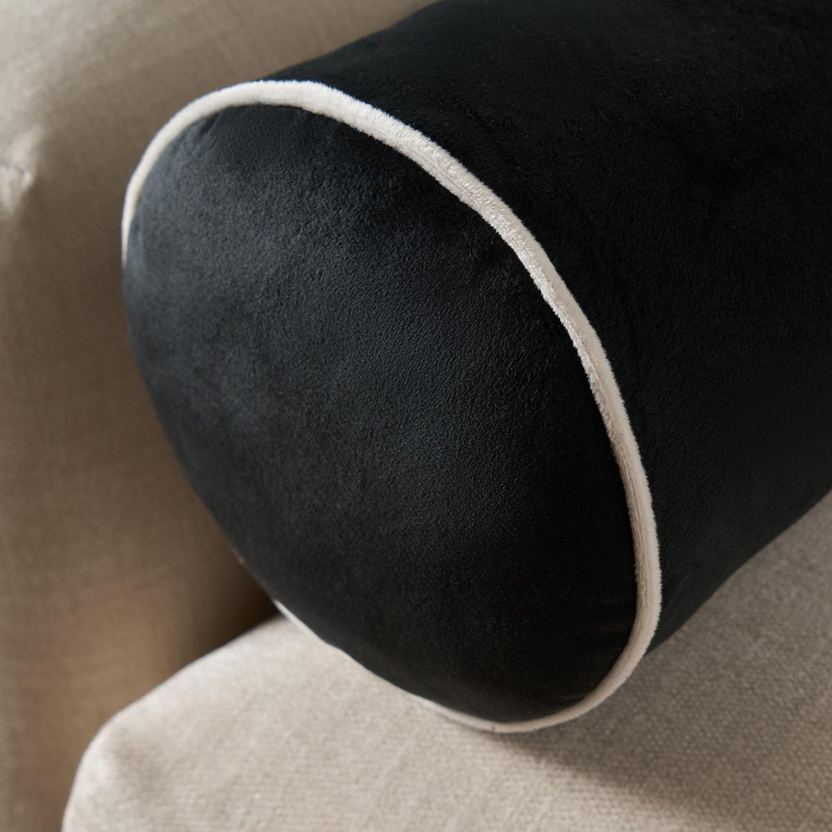 OHS Piped Edge Bolster Cushion Matte Velvet Bedroom Sofa Plump Filled Pillow