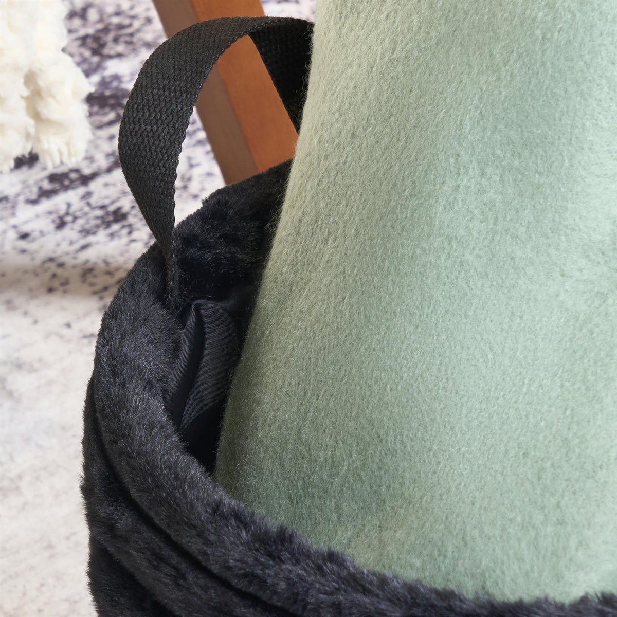 OHS Ribbed Storage Basket with Handles Faux Fur Compact Bucket Organiser