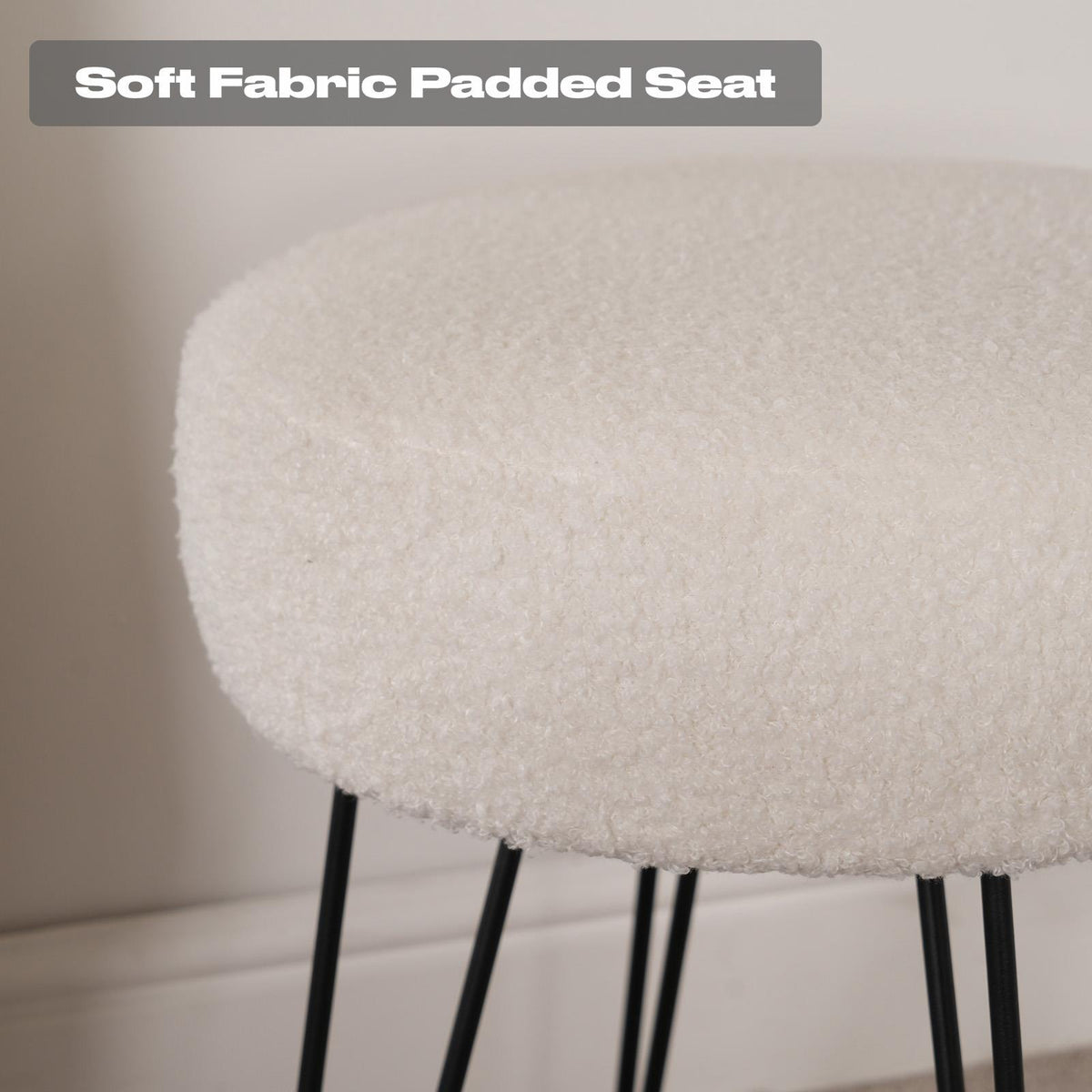 Stool Boucle Fleece Chair Dressing Table Vanity Seat Pouffe Home Spa Foot Rest