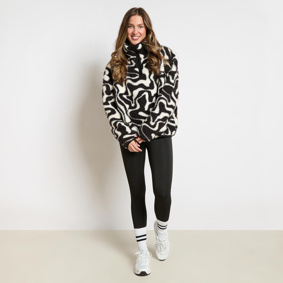 OHS Print Teddy Fleece Half Zip Jumper Womens Pullover Sweatshirt Long Sleeve