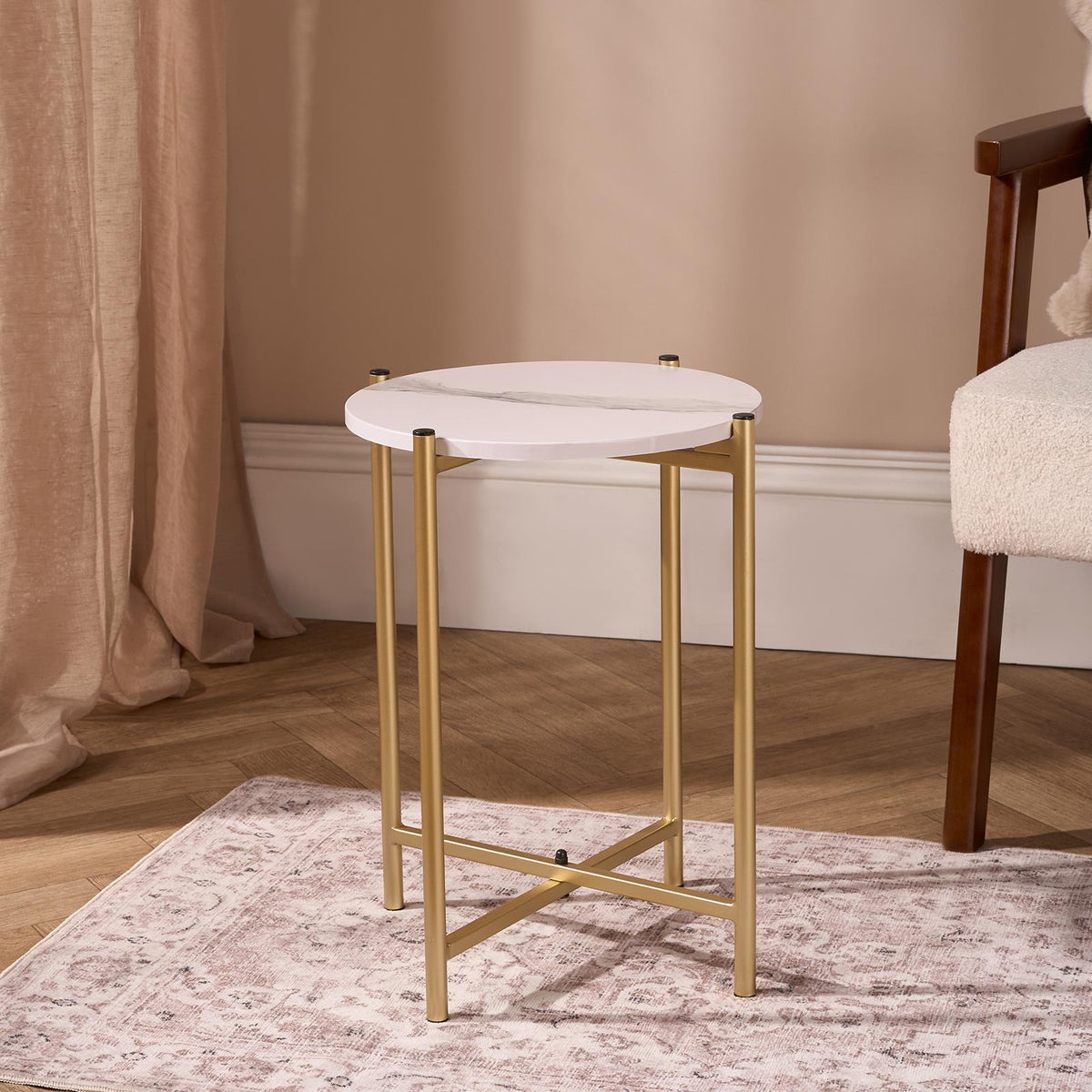 OHS Round Side Table Coffee End Tables with Metal Frame Decorative Nightstand