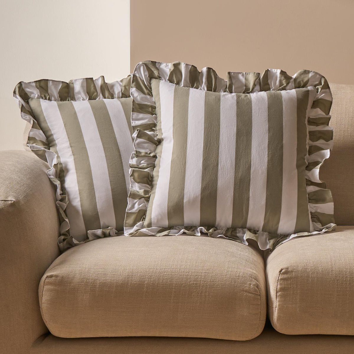 OHS Stripe Frill Cushion Covers Microfibre Square Pillowcases Home Decor
