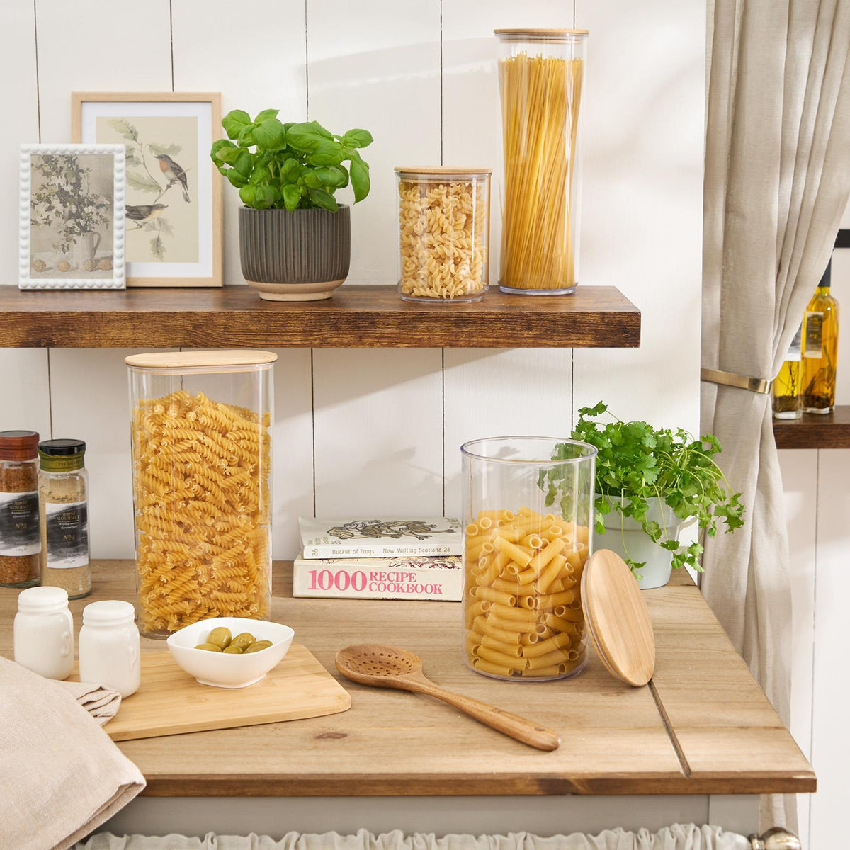Clear Storage Tub with Lid Pasta Dry Food Container Fresh Durable Plastic Bamboo