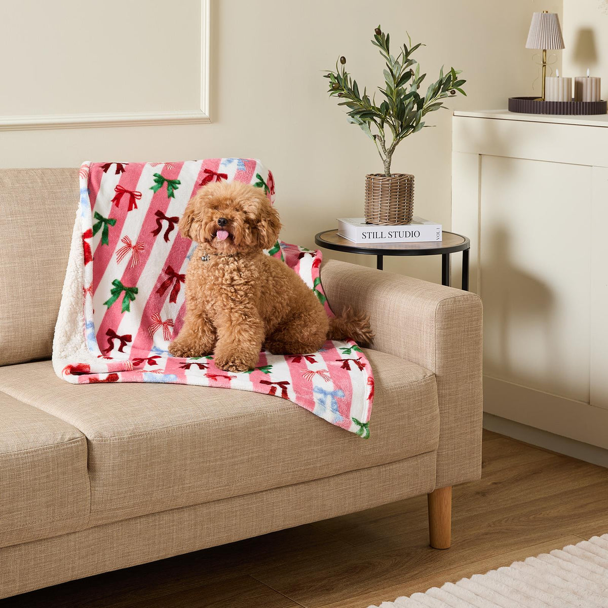 OHS Printed Pet Blanket Reversible Sherpa Fleece Dog Cats Thermal Calming Throw