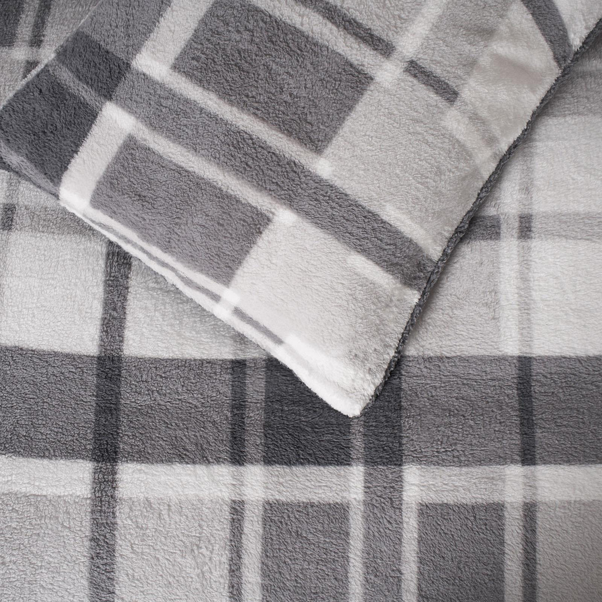 OHS Teddy Fleece Bedding Set Warm Winter Check Duvet Cover with Pillowcase