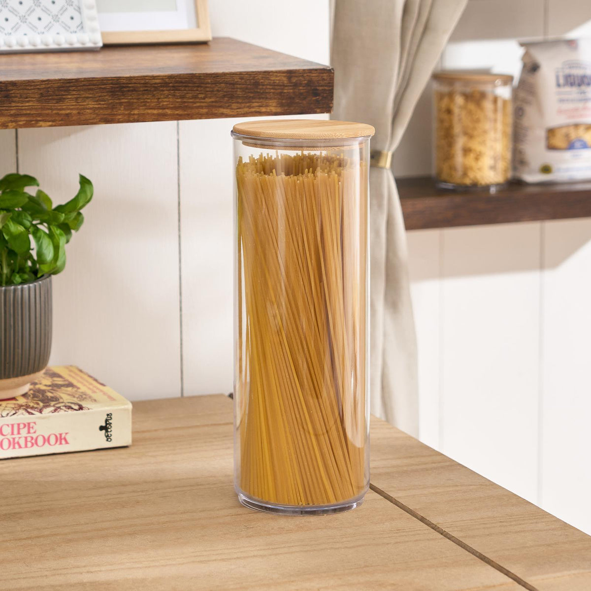 Clear Storage Tub with Lid Pasta Dry Food Container Fresh Durable Plastic Bamboo