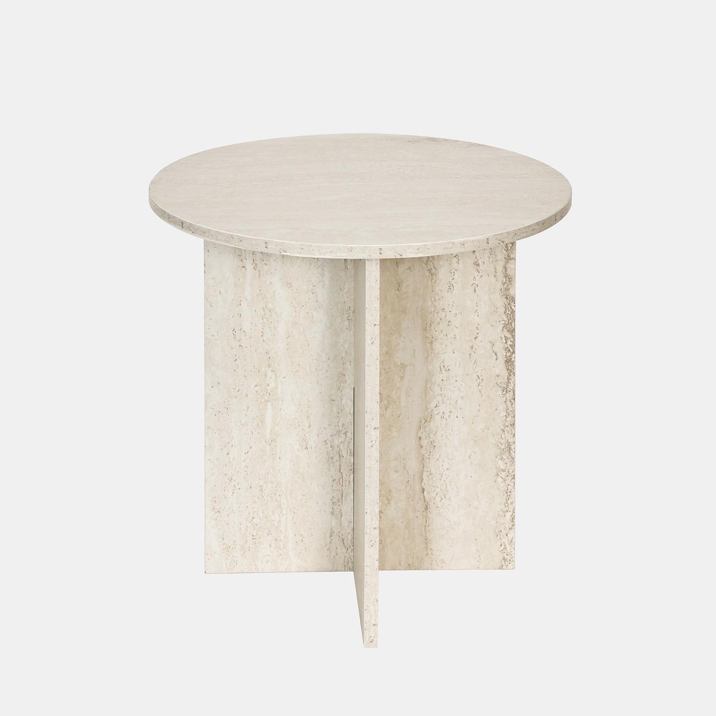 OHS Round Travertine Effect Side Table Engineered Wood Living Room Bedroom Decor