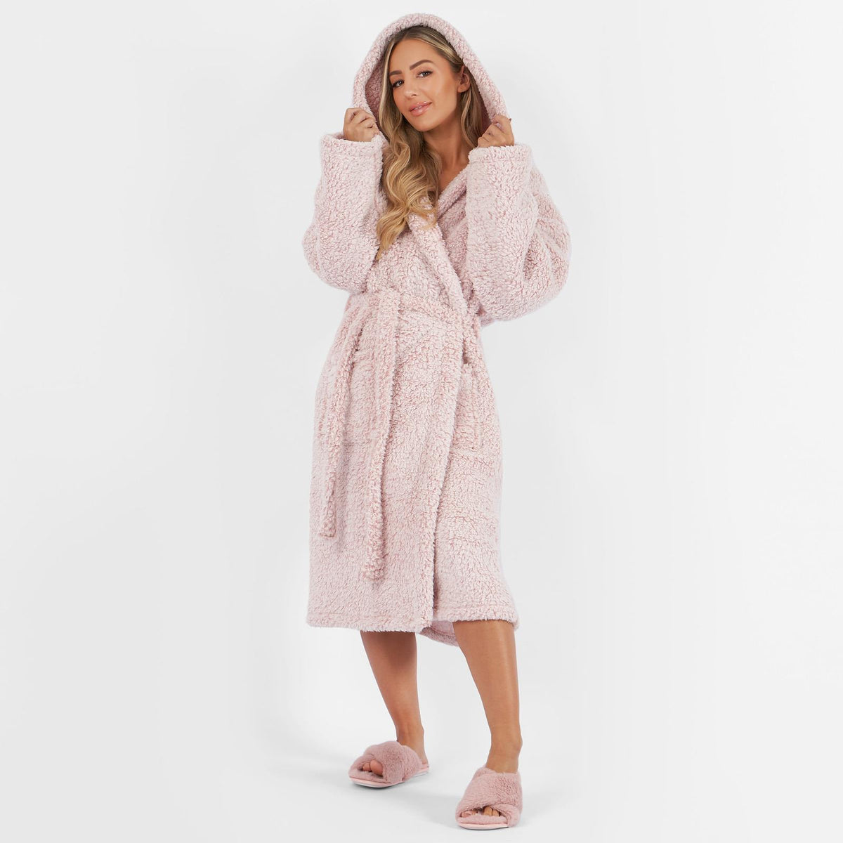 OHS Teddy Marl Fleece Soft Adults Dressing Gown Unisex Full-Length Robe