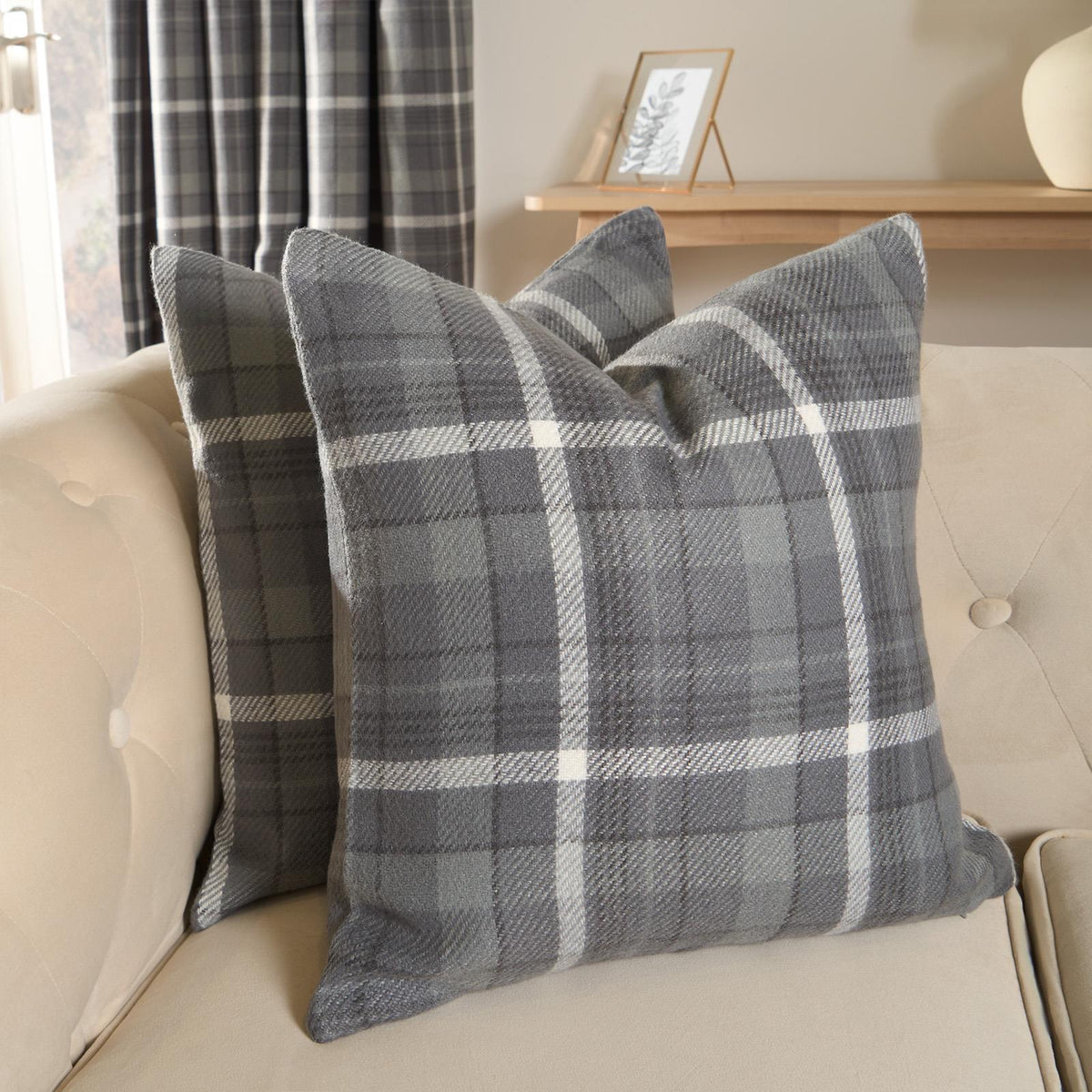 Woven Check Cushion Covers Tartan Pack of 2/4 Filled Case Pad Set 18" x 18" Home