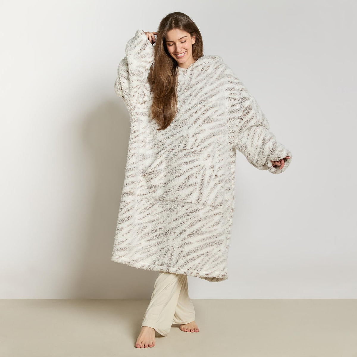 OHS Animal Prints Hoodie Blanket Sherpa Lined Fleece Wearable Throw