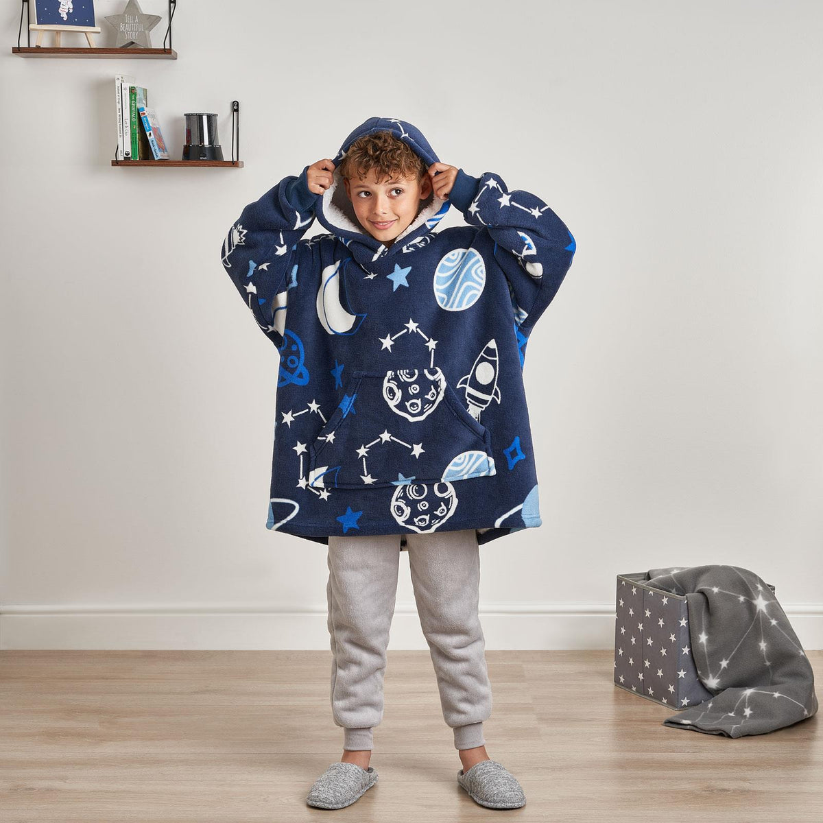 Kids Hoodie Blanket Oversized Sherpa Fleece Jumper Sweatshirt Soft Warm Throw