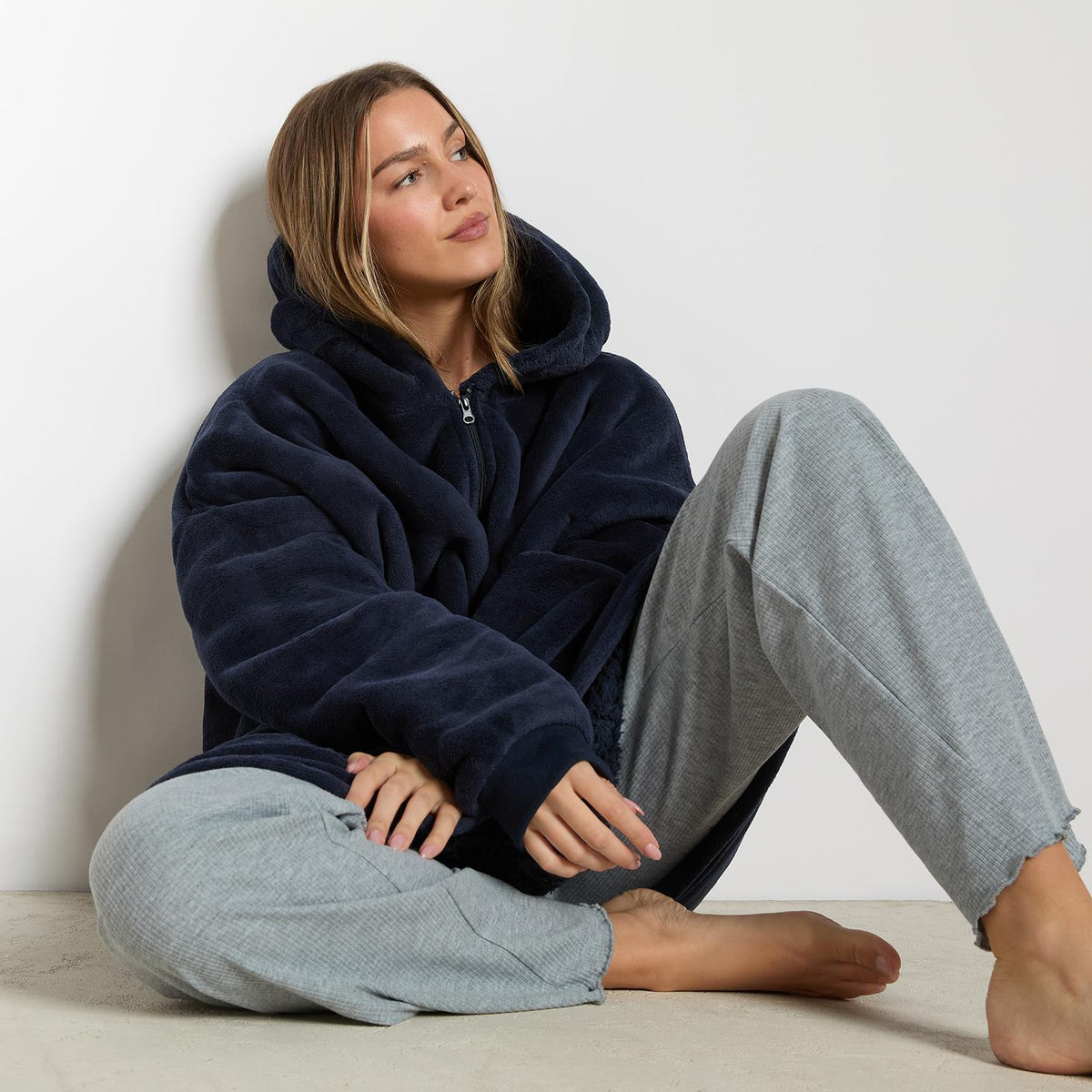 OHS Zip Up Hoodie Blanket Oversized Sherpa Fleece Thermal Sweatshirt Jumper