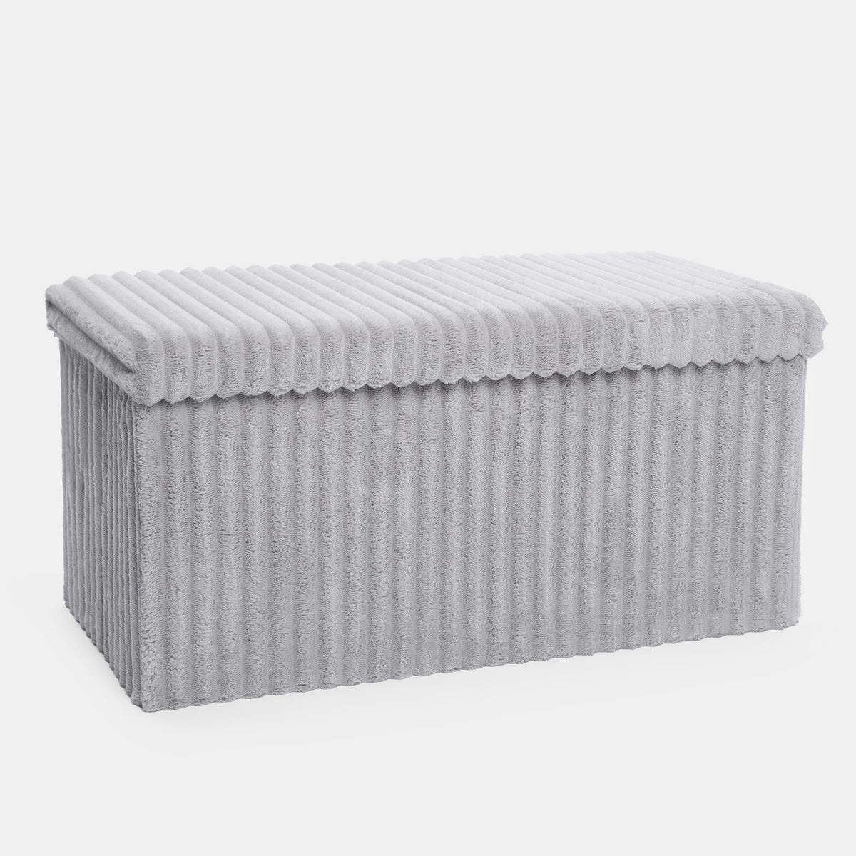 OHS Storage Box Lid Ottoman Folding Ribbed Fleece Footstool Tub Seat