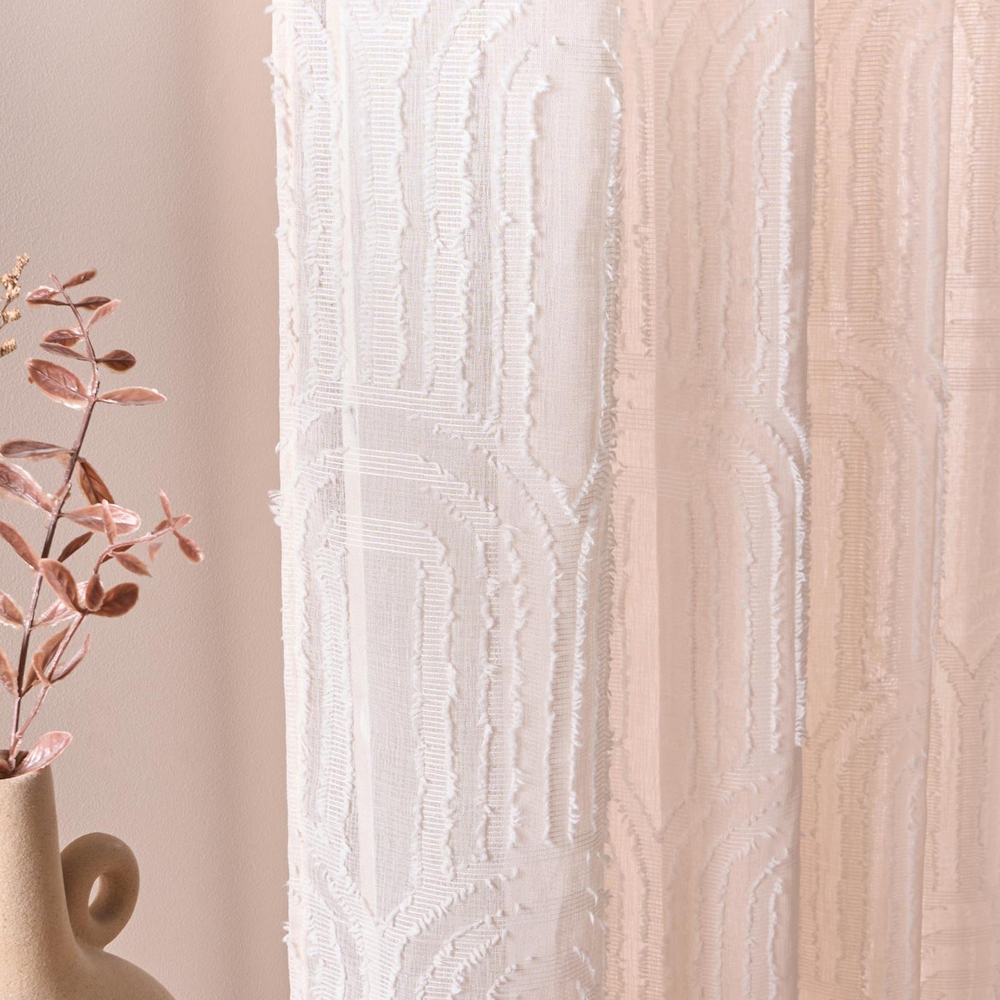 OHS Tufted Arches Voile Net Curtains Pair of 2 Window Panels Slot Top Set