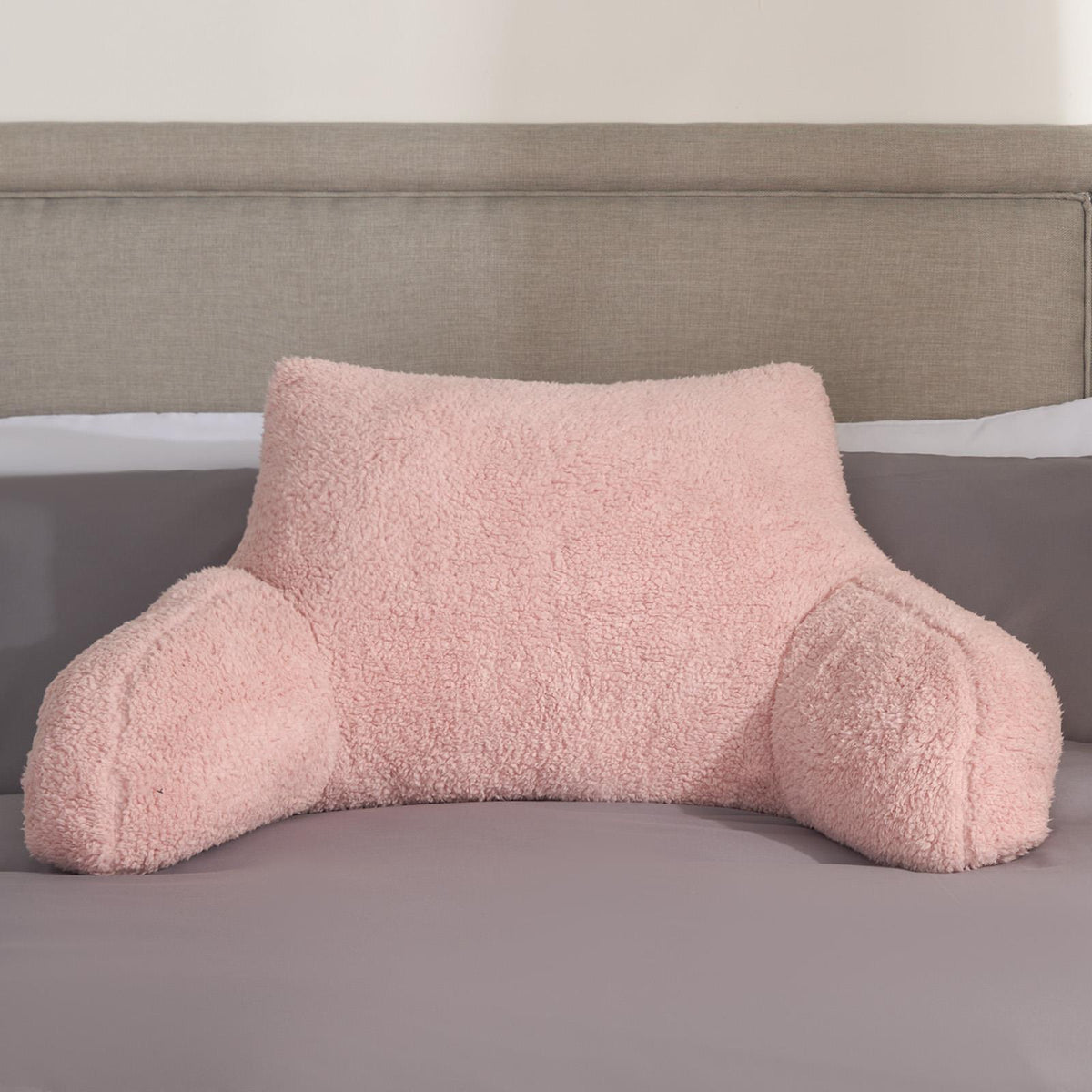 OHS Teddy Fleece Reading Pillow Cuddle Cushion with Arms Lumbar Bed Chair