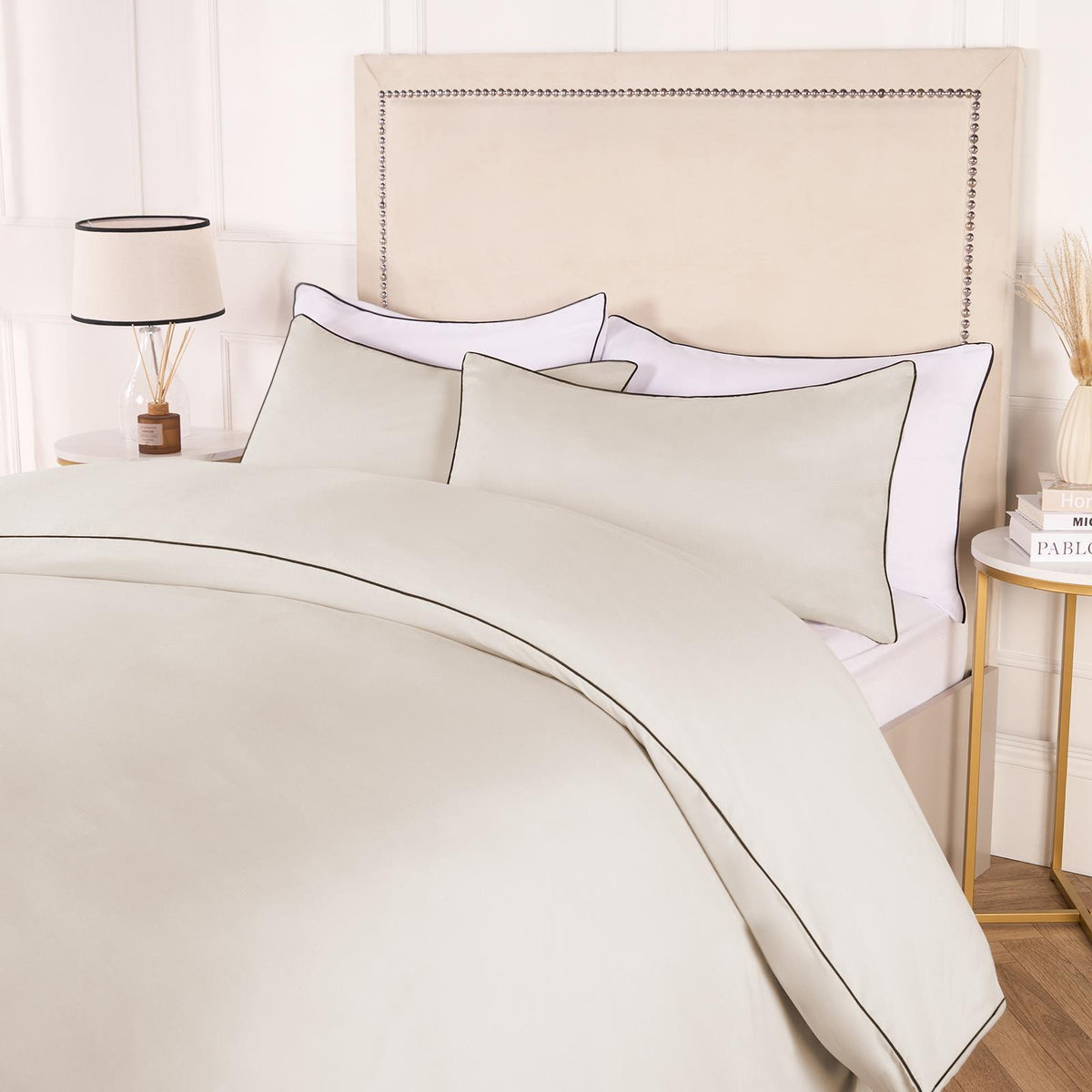 OHS Piped Edge Duvet Cover Set Soft Quilt Pillowcase Bedding Double King Size