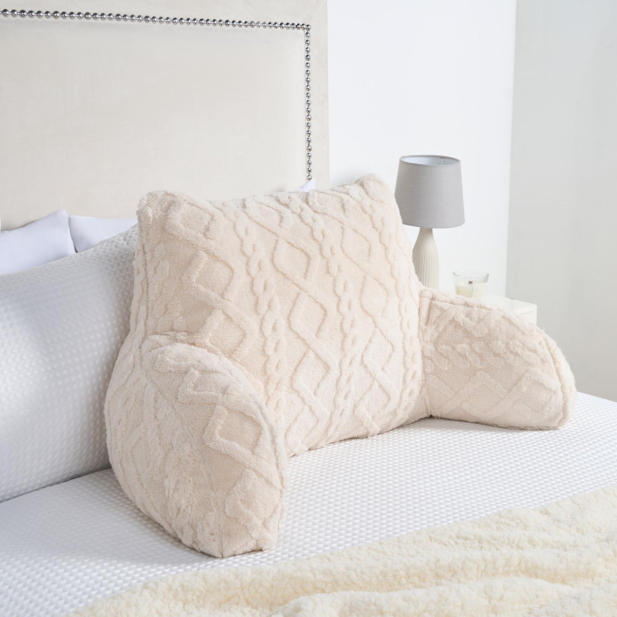 OHS Cable Knit Bolster Cuddle Cushion Fleece Back Support Filled Reading Pillow