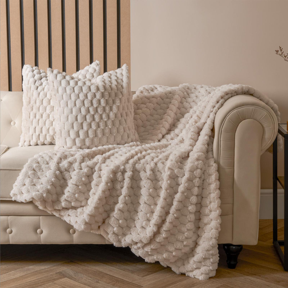 OHS Waffle Cushion Covers Faux Fur Soft Fleece Square Pillowcases Home Decor