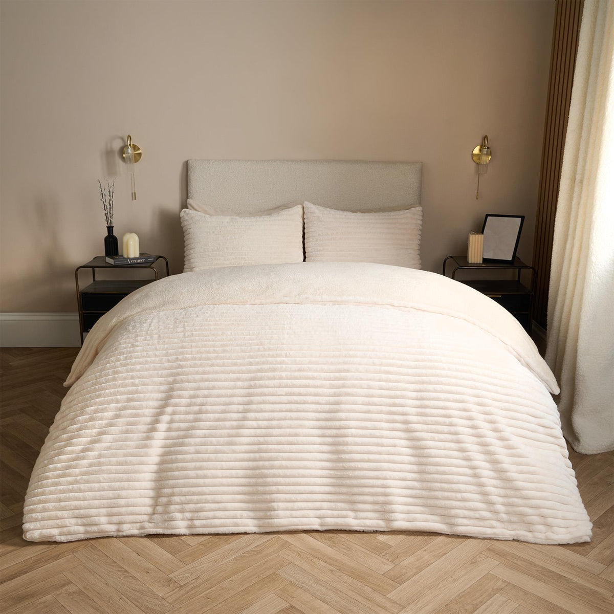 OHS Ribbed Fleece Bedding Set Soft Faux Fur Thermal Duvet Cover with Pillowcase