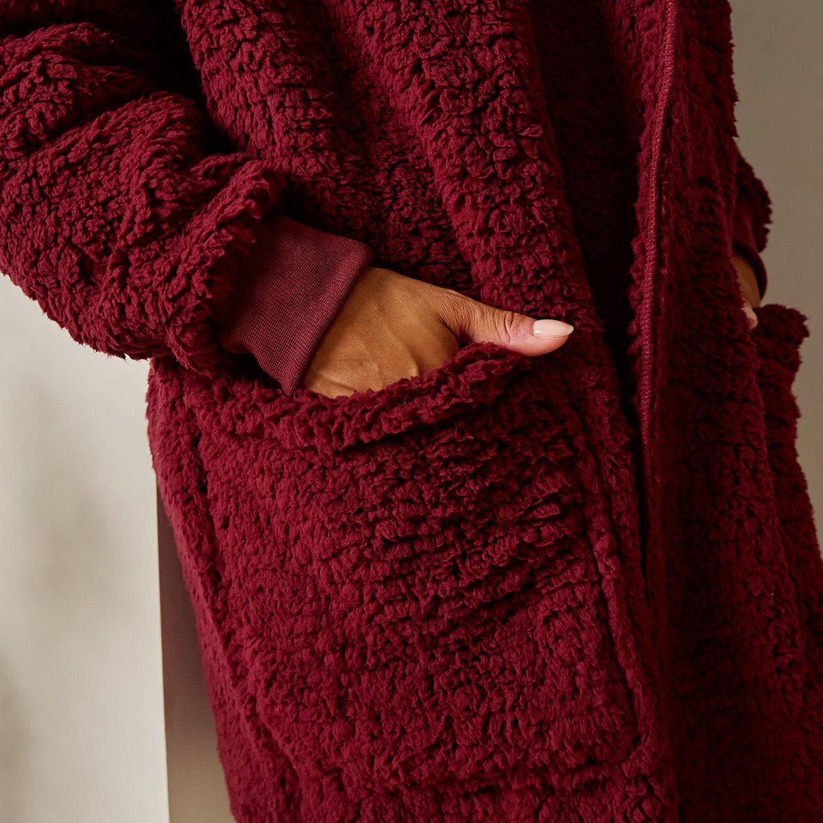 OHS Waterfall Cardigan Warm Teddy Fleece Open Front Wrap Loungewear Outwear