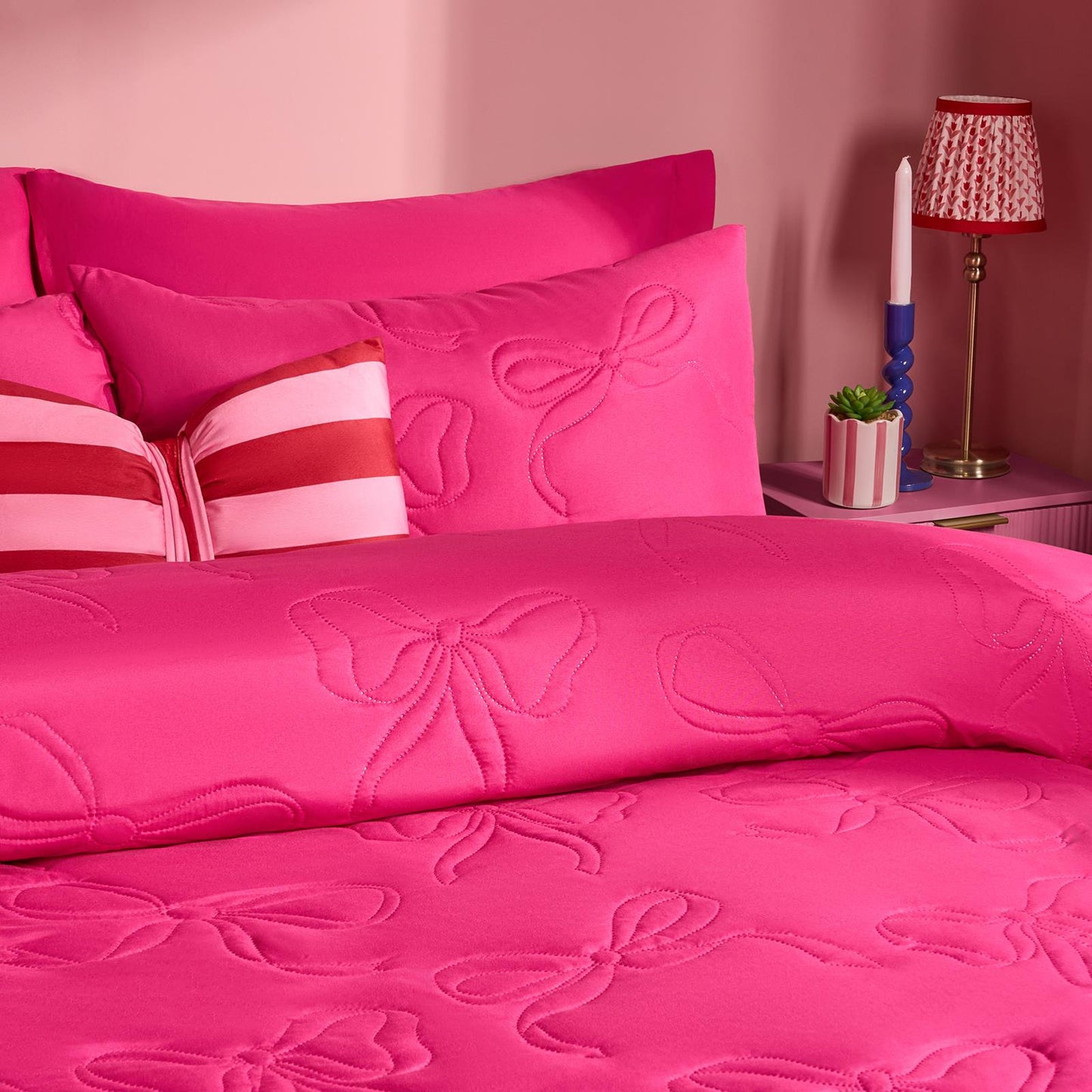 OHS Bows Pinsonic Bedding Set Microfibre Duvet Cover with Pillowcase