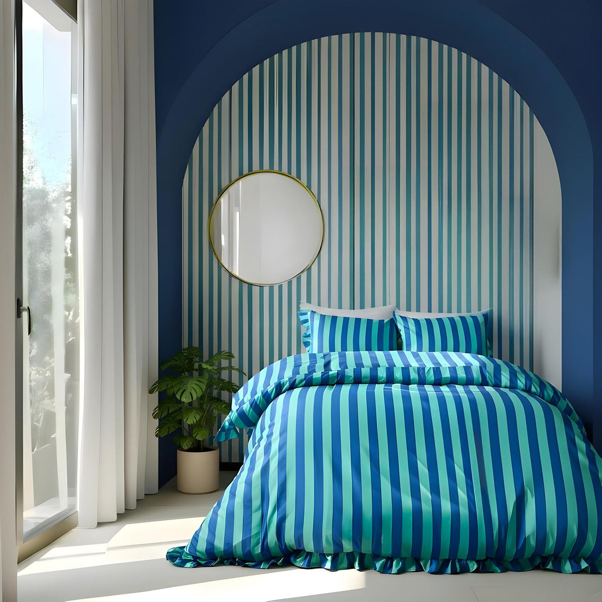 Frill Duvet Cover Bedding Set Pillowcase Stripe Quilt Luxury Double King Size