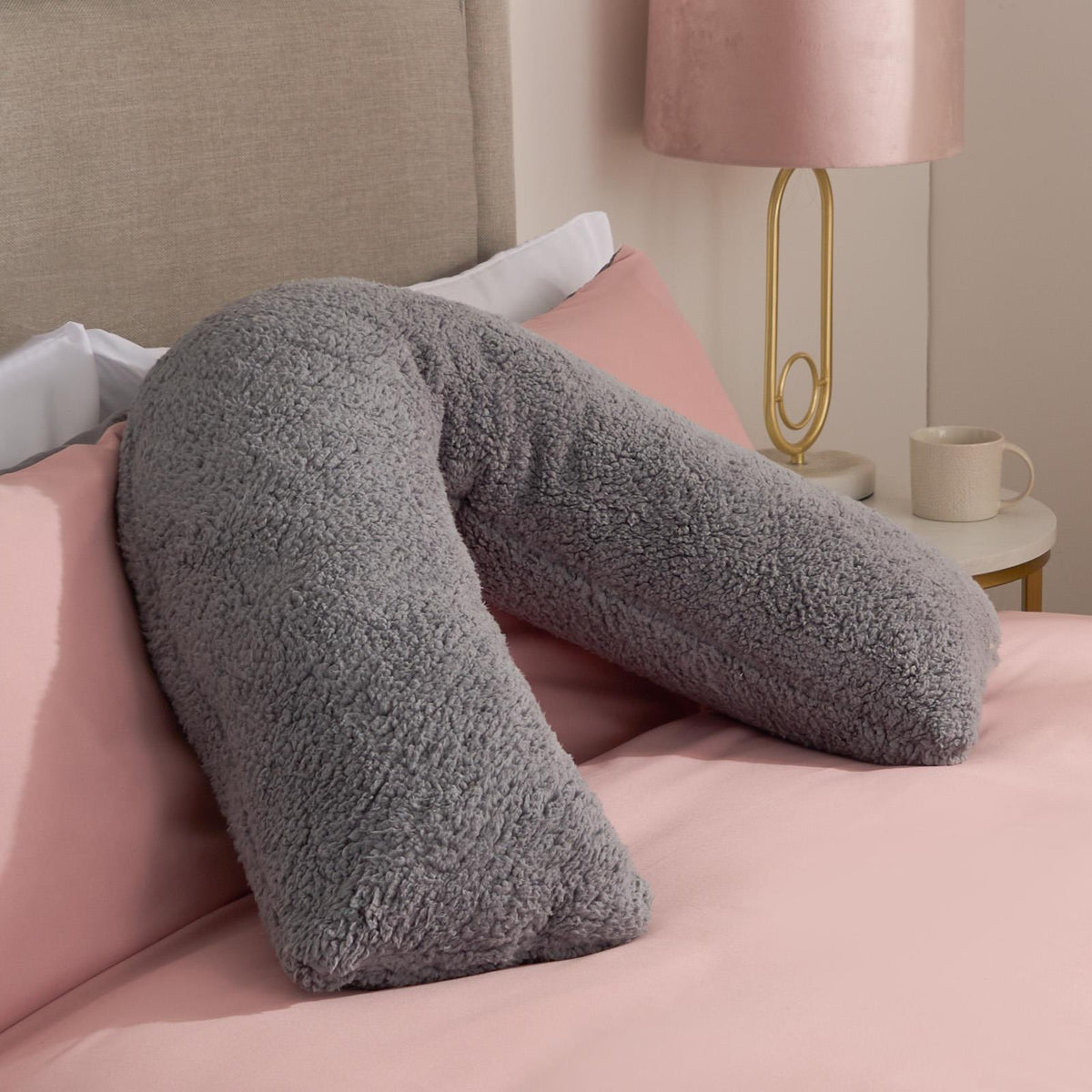 Teddy Fleece V Shaped Pillow Body Neck Support Pregnancy Orthopaedic Cushion