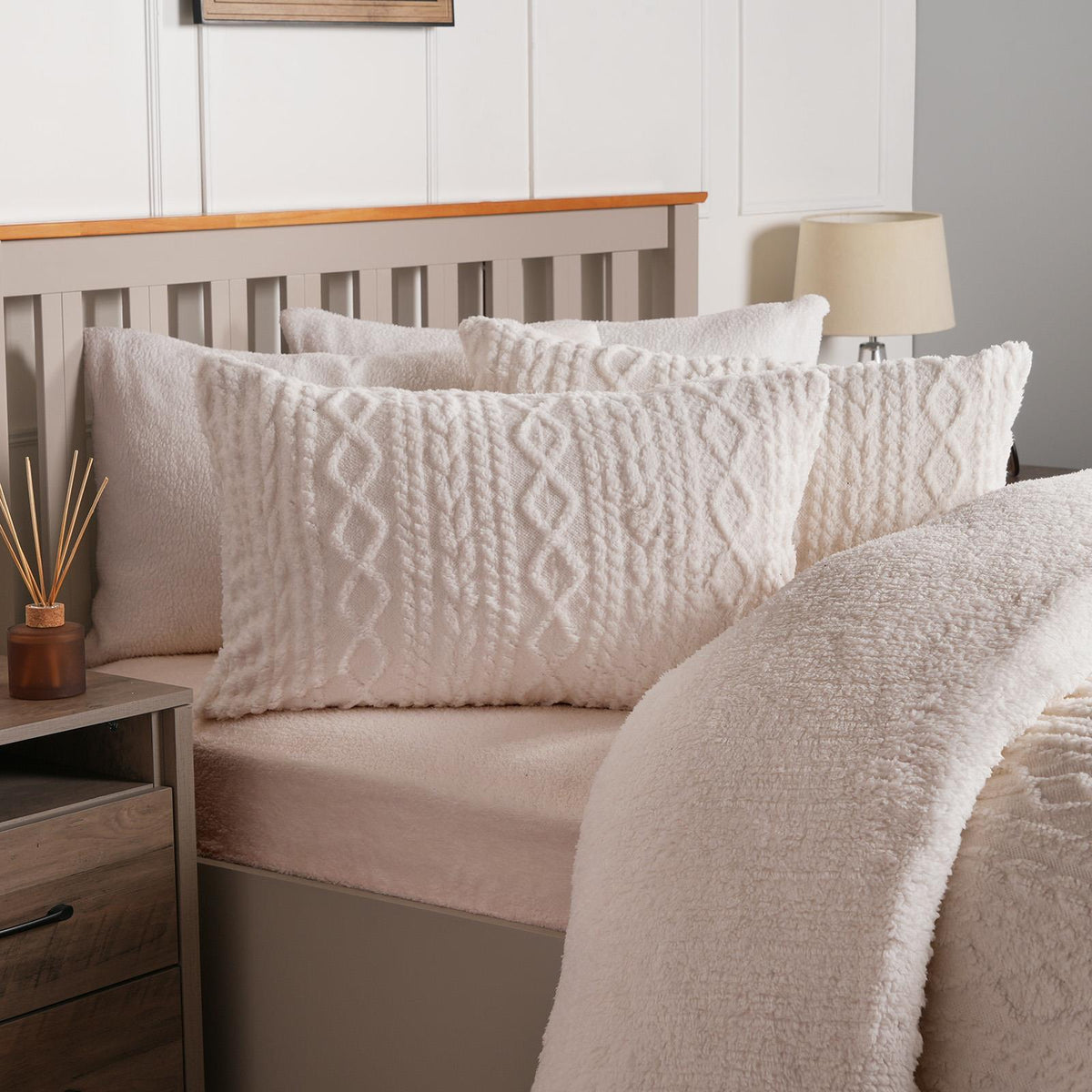 OHS Cable Knit Bedding Set Reversible Fleece Quilt Duvet Cover with Pillowcase